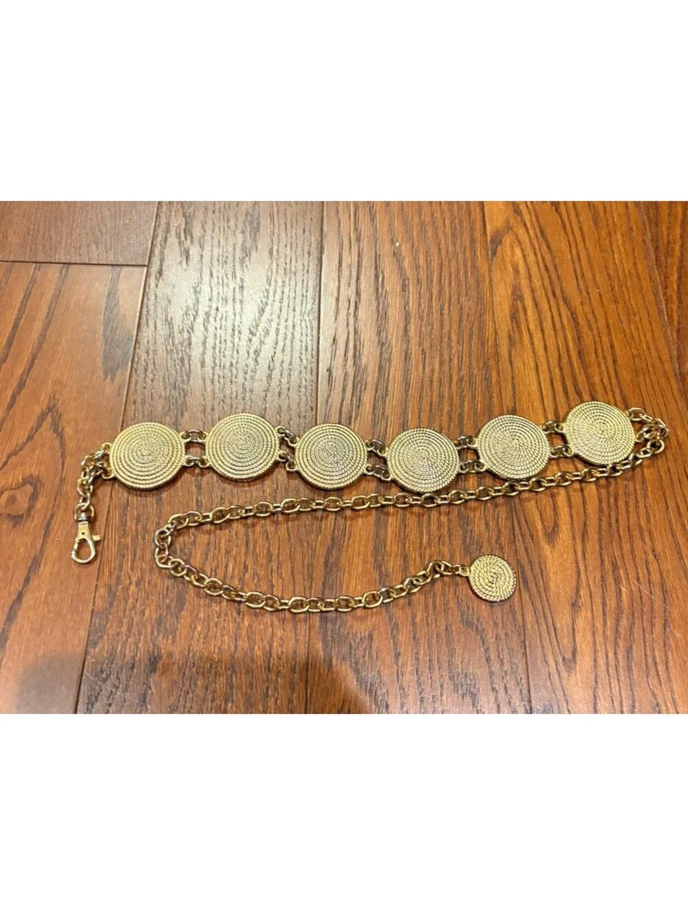 Chain Medallion Belt Gold Tone Embossed Circles Boho 80's Rock Vibe